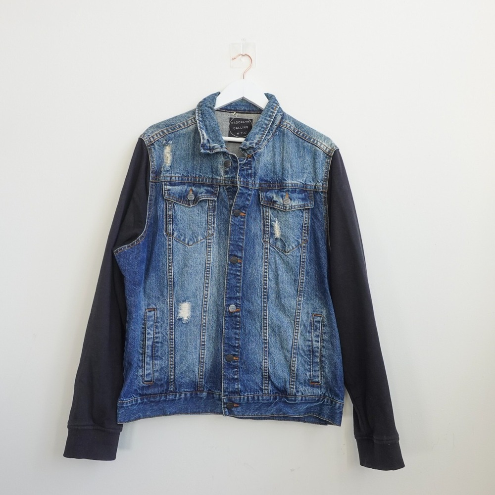 Jean Jacket Mens Size XL Blue Jean Cotton Stretch Brooklyn Calling NYC